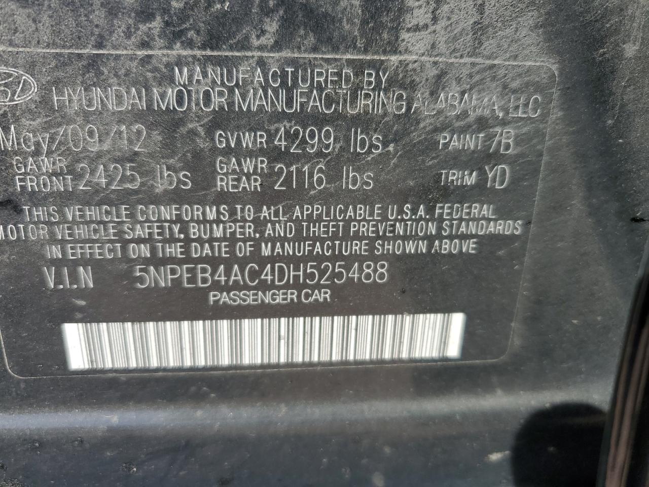 5NPEB4AC4DH525488 2013 Hyundai Sonata Gls