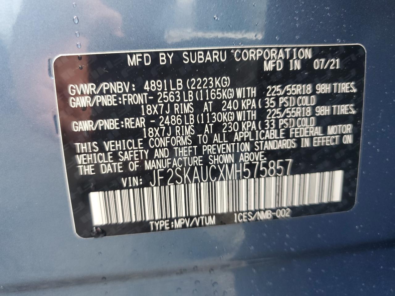 JF2SKAUCXMH575857 2021 Subaru Forester Limited