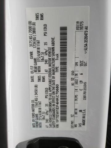 2017 Ford F150 Supercrew VIN: 1FTEW1EF4HKC70680 Lot: 54327004