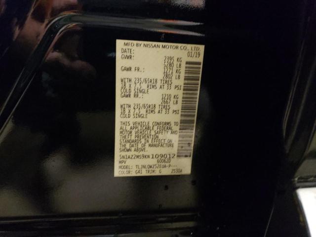 2019 Nissan Murano S VIN: 5N1AZ2MS9KN109012 Lot: 54920884