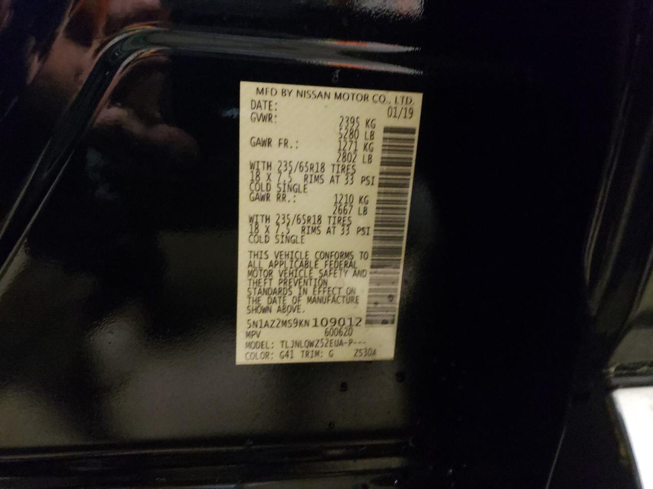 5N1AZ2MS9KN109012 2019 Nissan Murano S