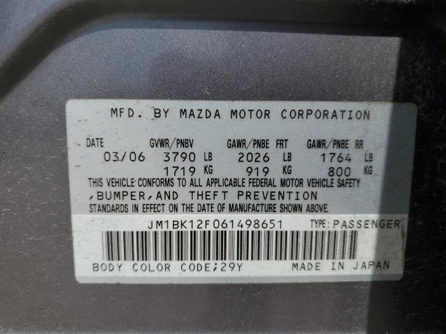 2006 Mazda 3 I VIN: JM1BK12F061498651 Lot: 54913614