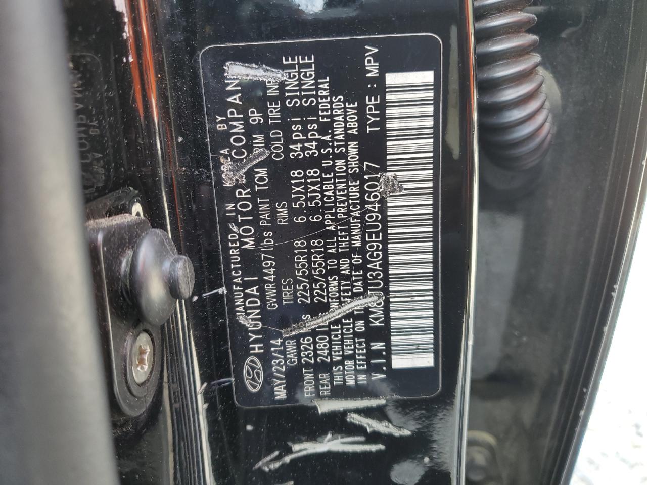 KM8JU3AG9EU946017 2014 Hyundai Tucson Gls