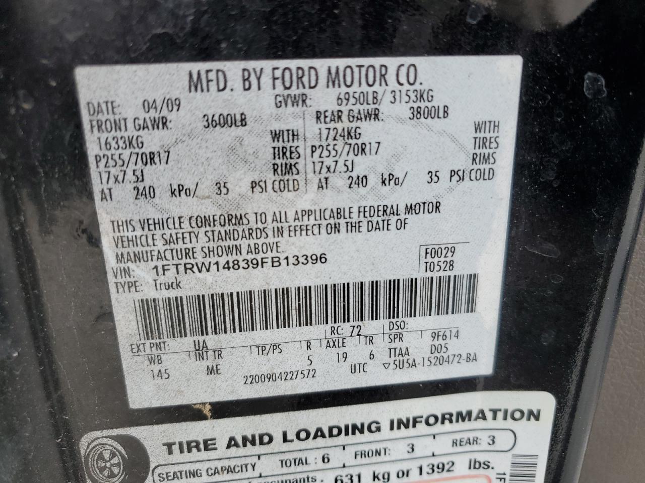 1FTRW14839FB13396 2009 Ford F150 Supercrew