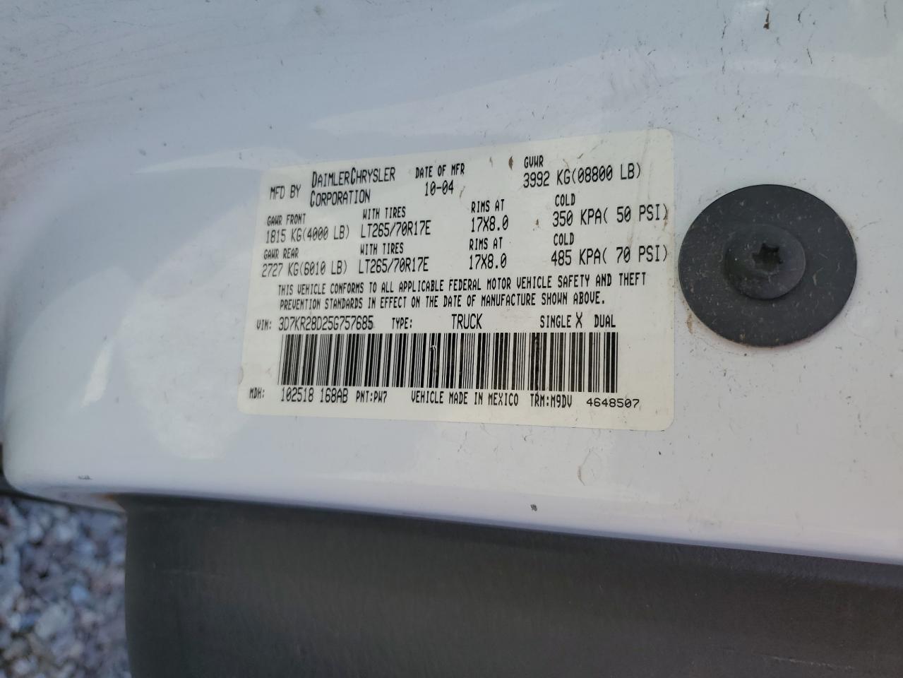 3D7KR28D25G757685 2005 Dodge Ram 2500 St