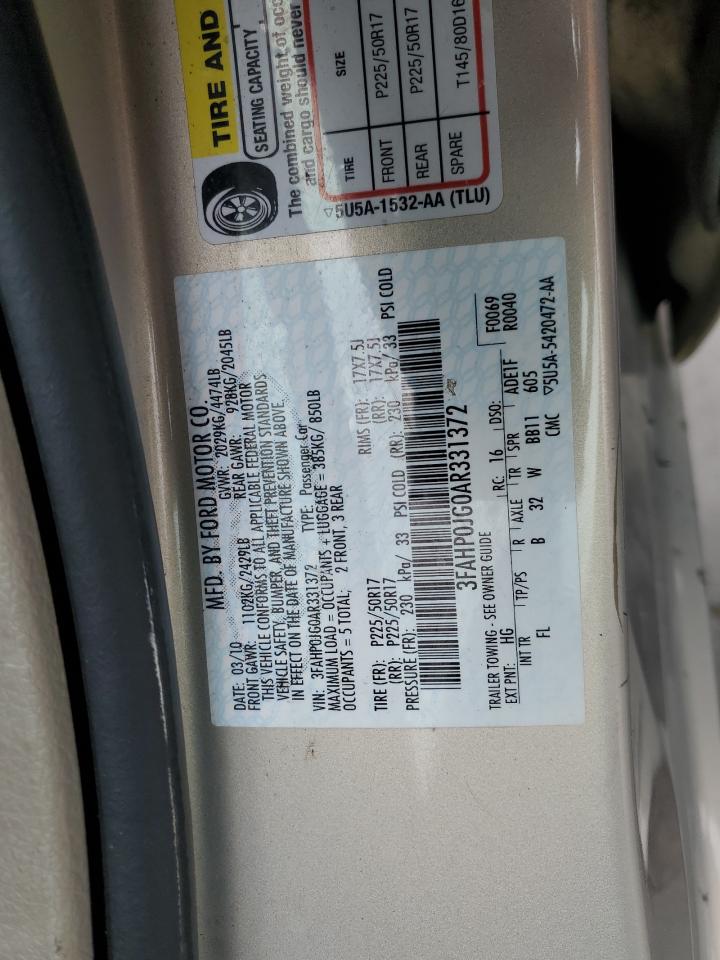 3FAHP0JG0AR331372 2010 Ford Fusion Sel