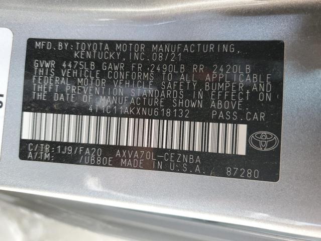 2022 Toyota Camry Le VIN: 4T1C11AKXNU618132 Lot: 54420174