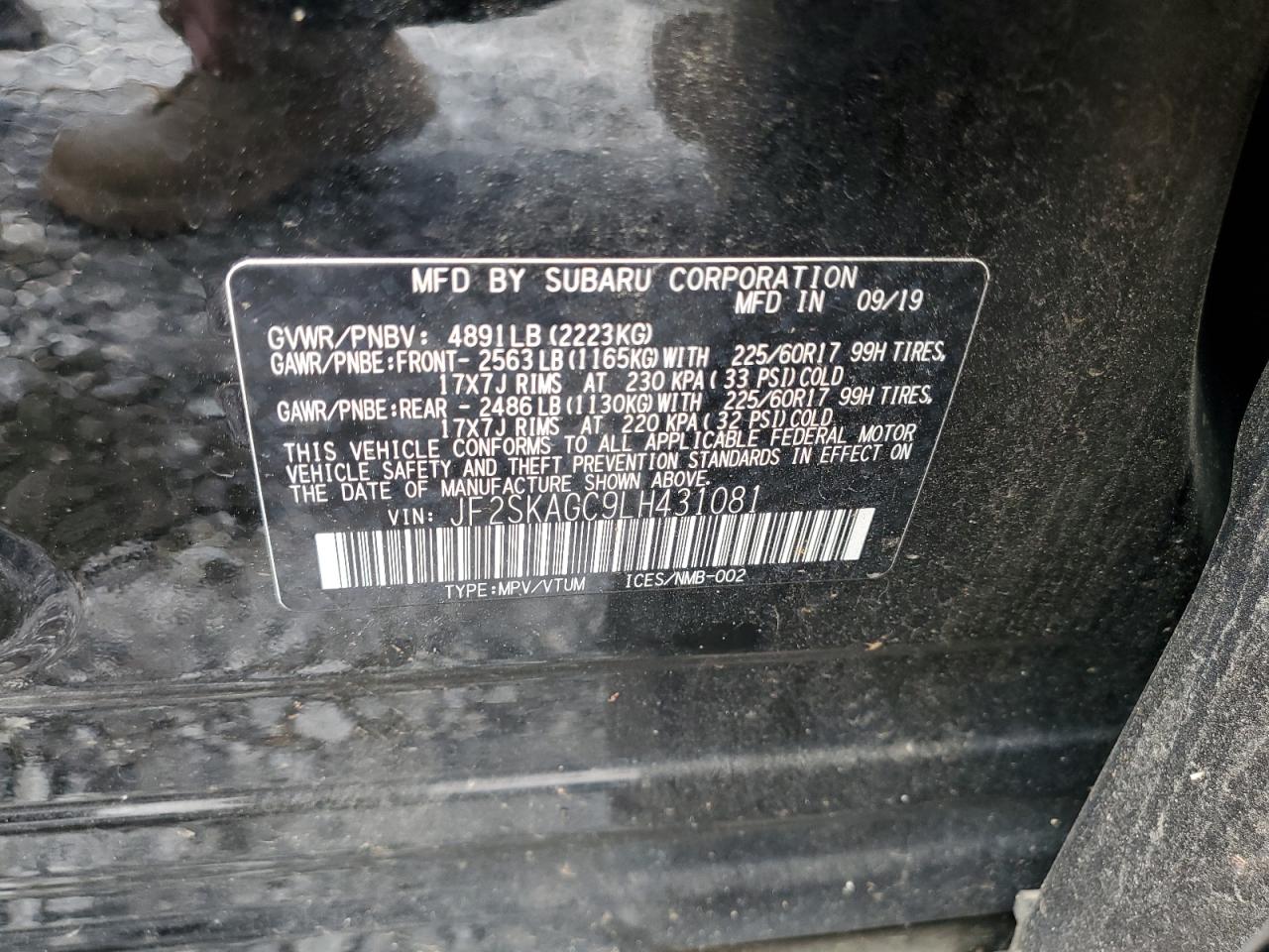 JF2SKAGC9LH431081 2020 Subaru Forester Premium