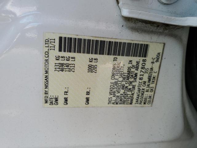 2012 Nissan Maxima S VIN: 1N4AA5AP7CC817808 Lot: 55392024