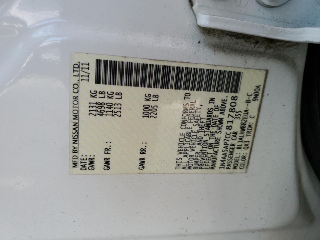 1N4AA5AP7CC817808 2012 Nissan Maxima S