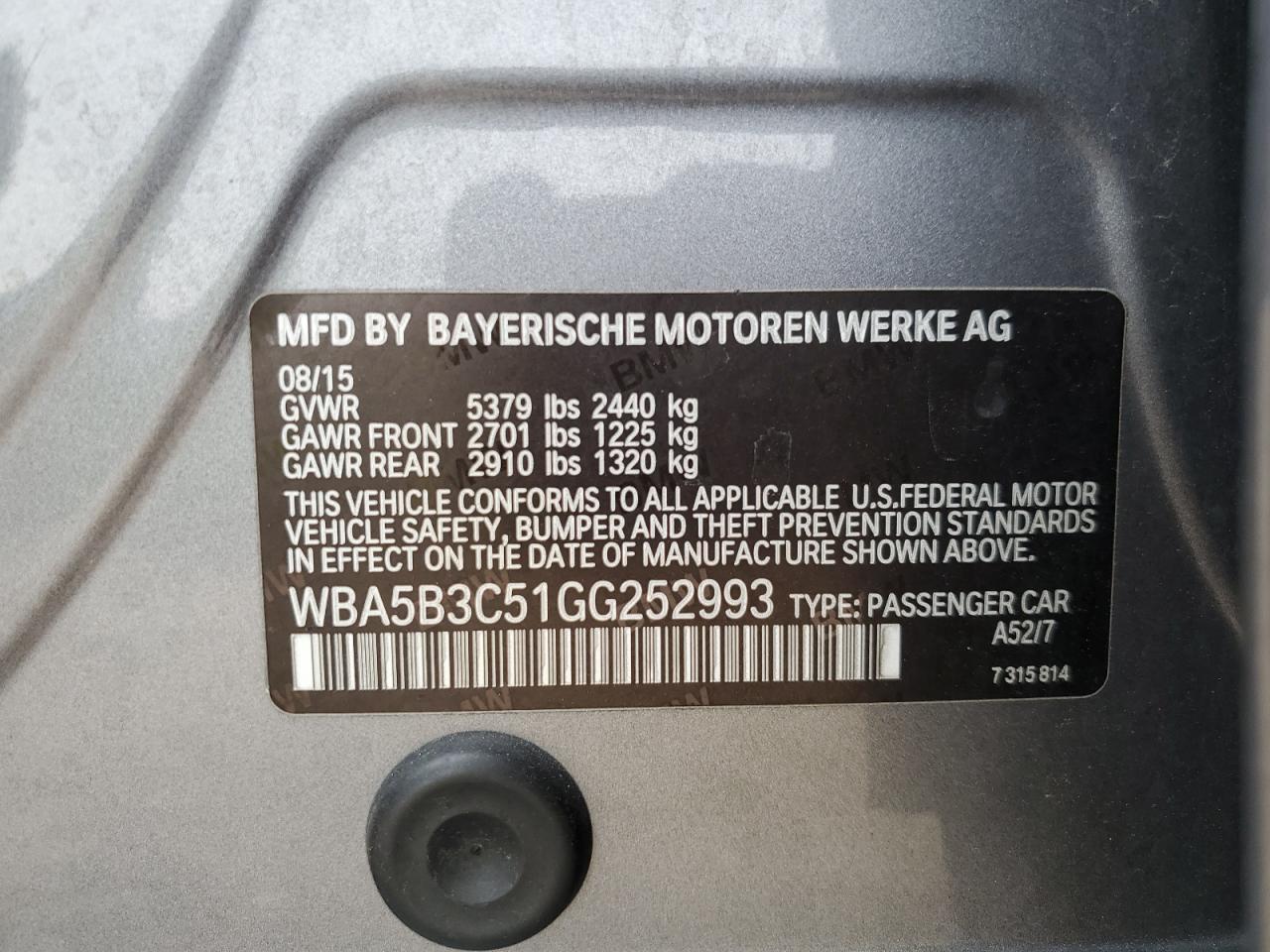 WBA5B3C51GG252993 2016 BMW 535 Xi