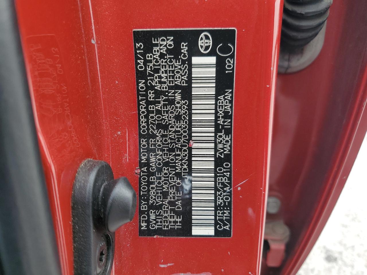 JTDKN3DU7D0352393 2013 Toyota Prius