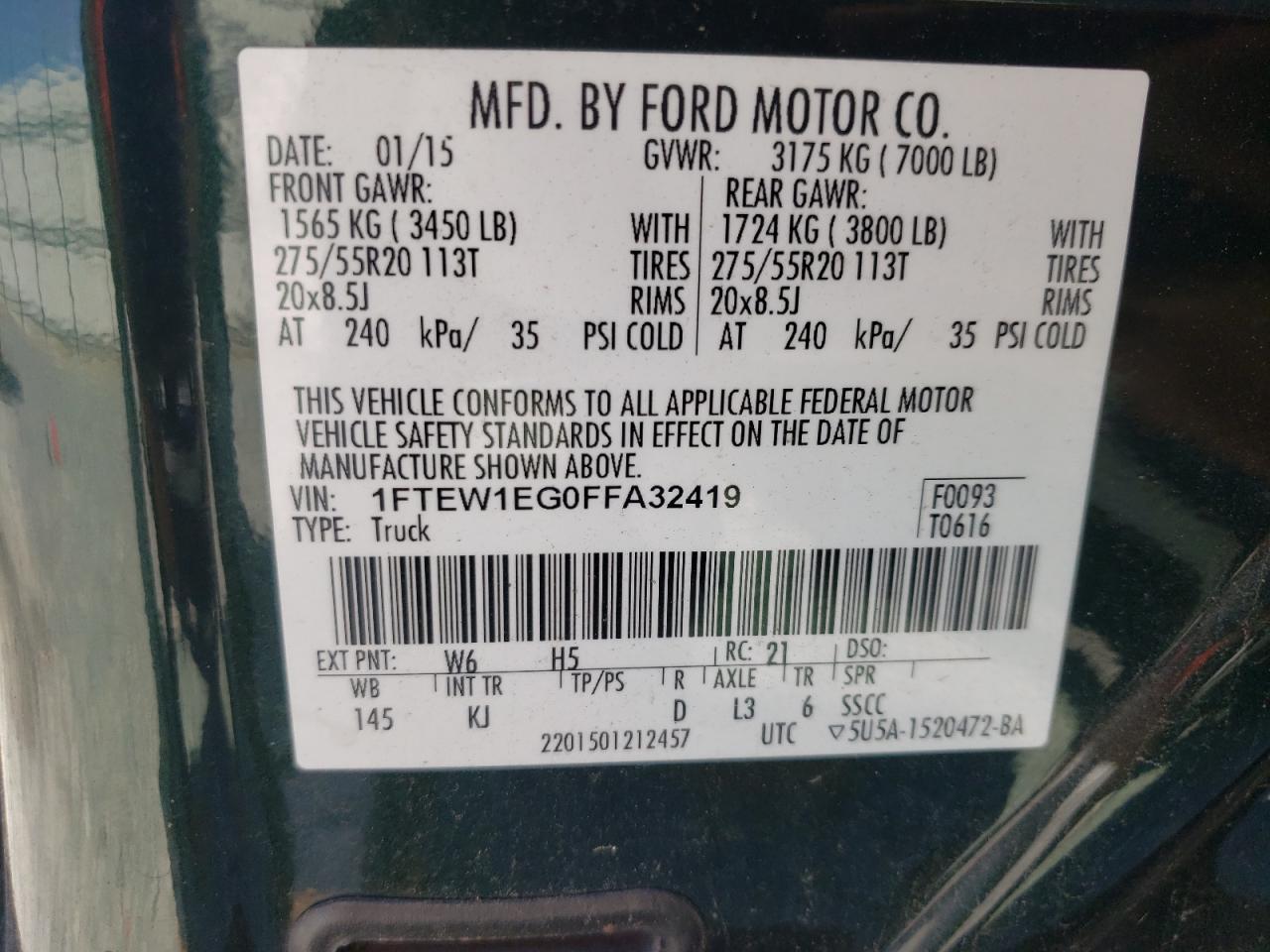 1FTEW1EG0FFA32419 2015 Ford F150 Supercrew