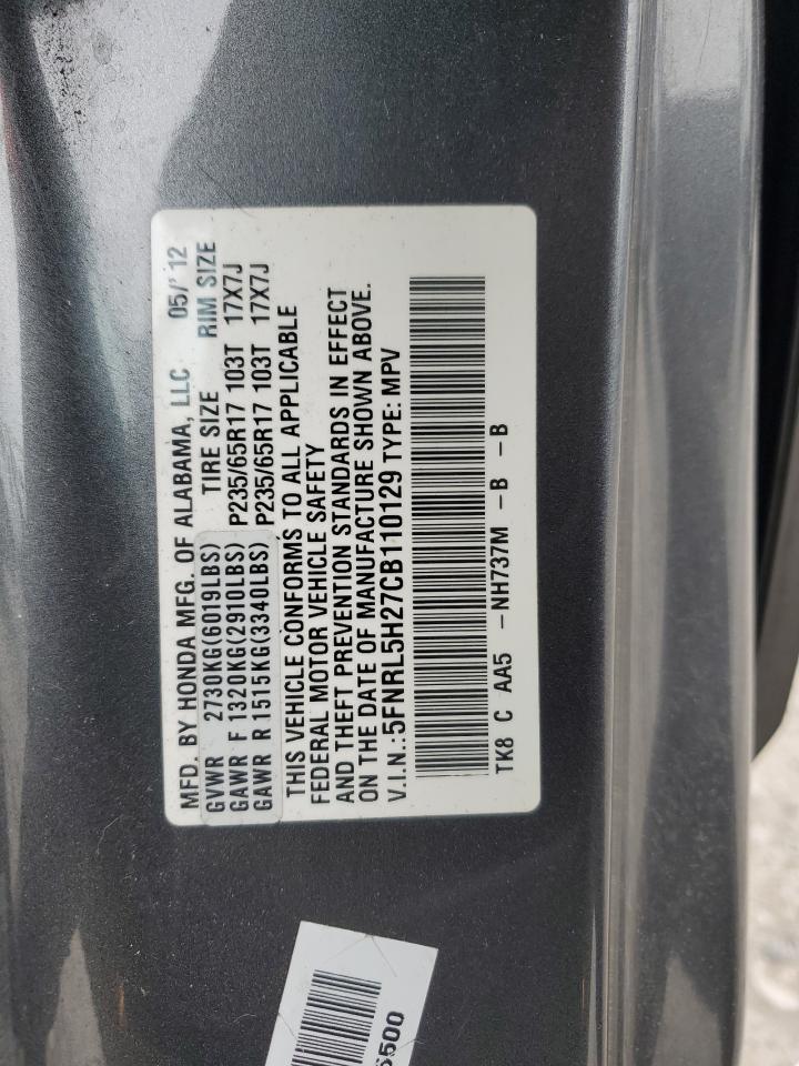 5FNRL5H27CB110129 2012 Honda Odyssey Lx