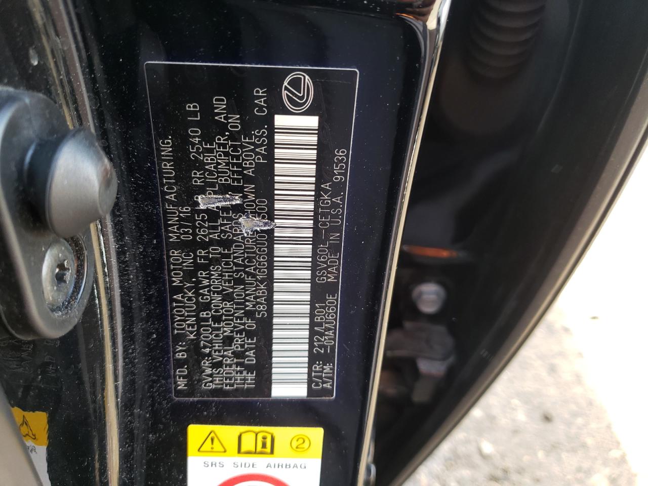 58ABK1GG6GU016500 2016 Lexus Es 350