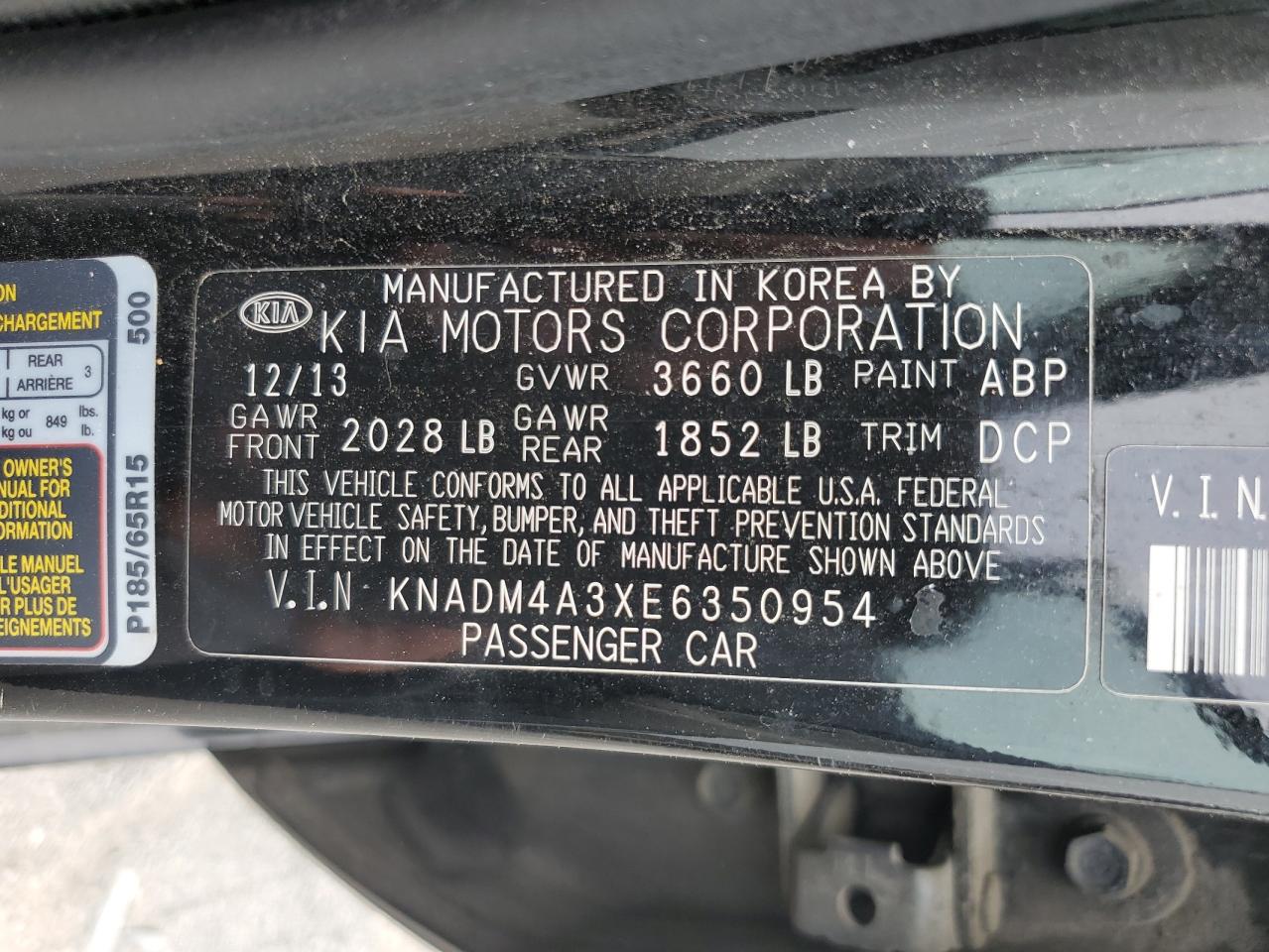 KNADM4A3XE6350954 2014 Kia Rio Lx