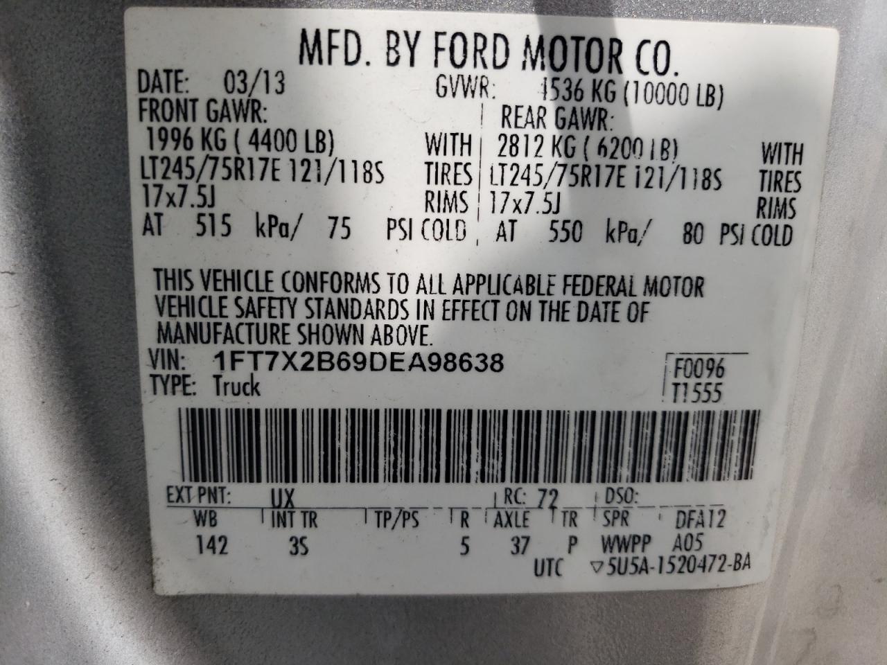 1FT7X2B69DEA98638 2013 Ford F250 Super Duty