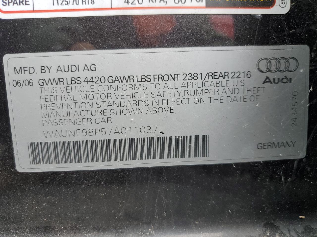 WAUNF98P57A011037 2007 Audi A3 2.0 Premium