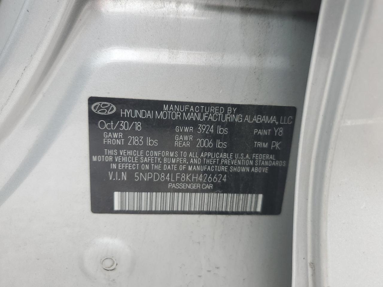 5NPD84LF8KH426624 2019 Hyundai Elantra Sel