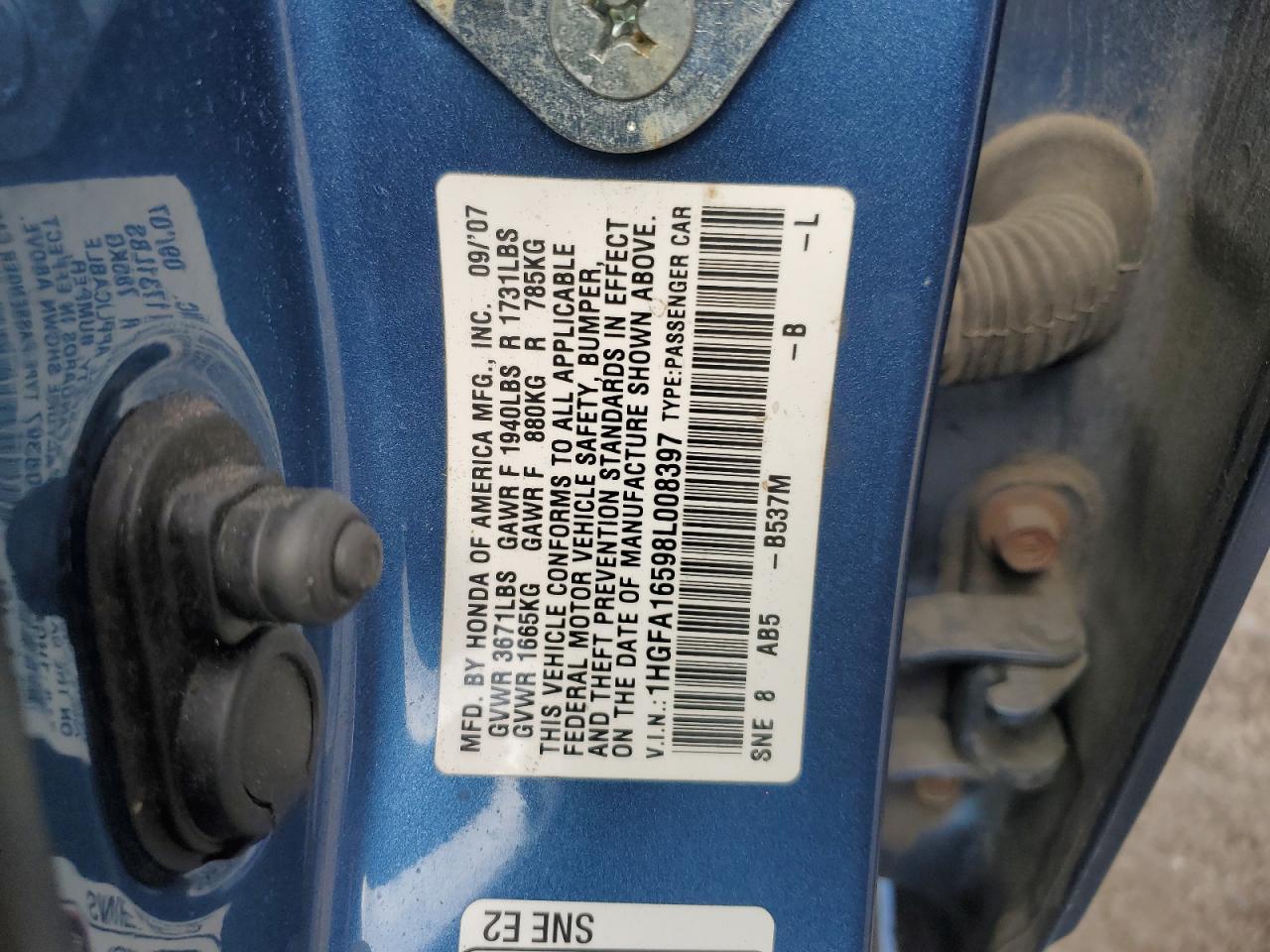 1HGFA16598L008397 2008 Honda Civic Lx