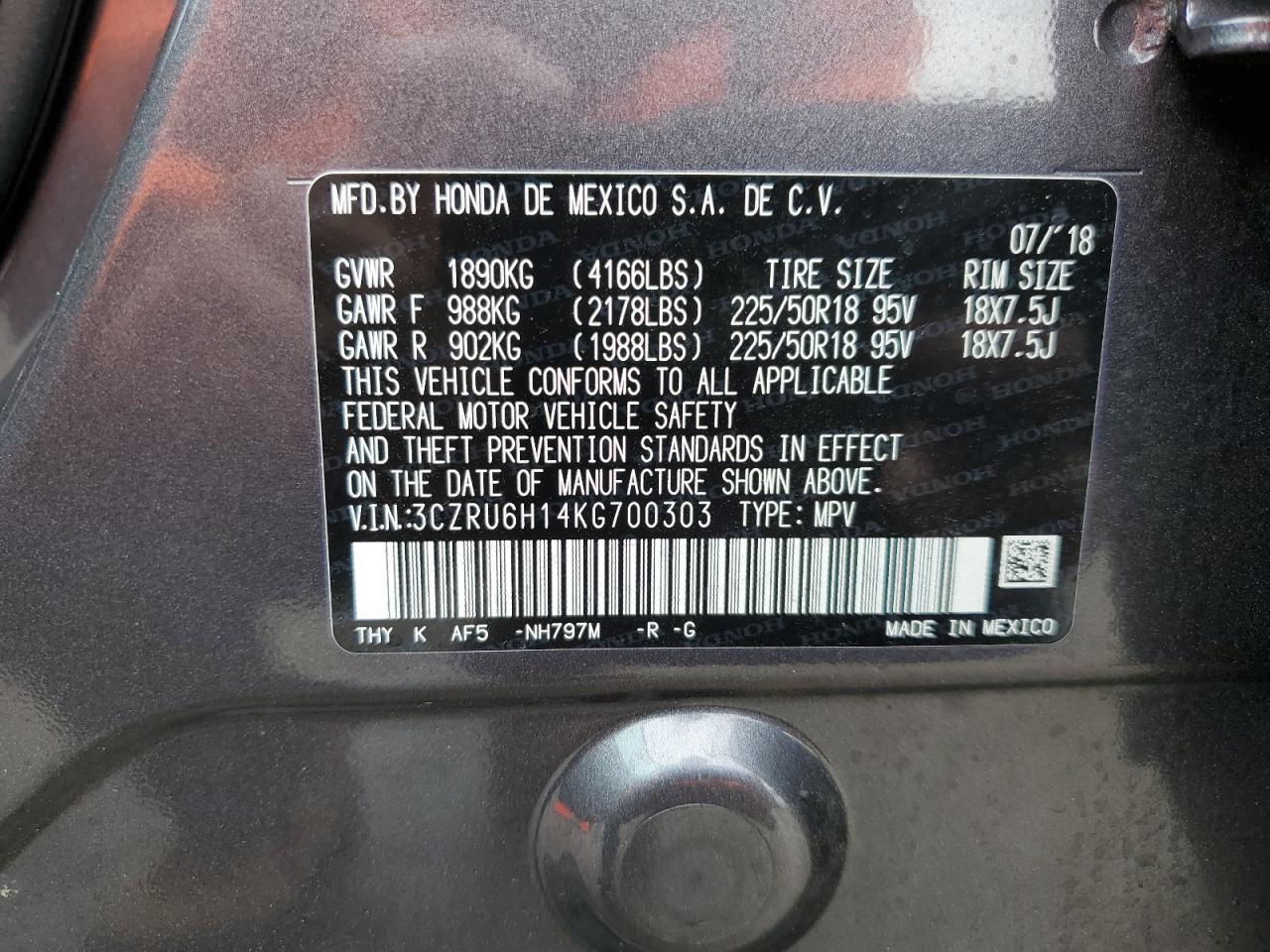 3CZRU6H14KG700303 2019 Honda Hr-V Sport