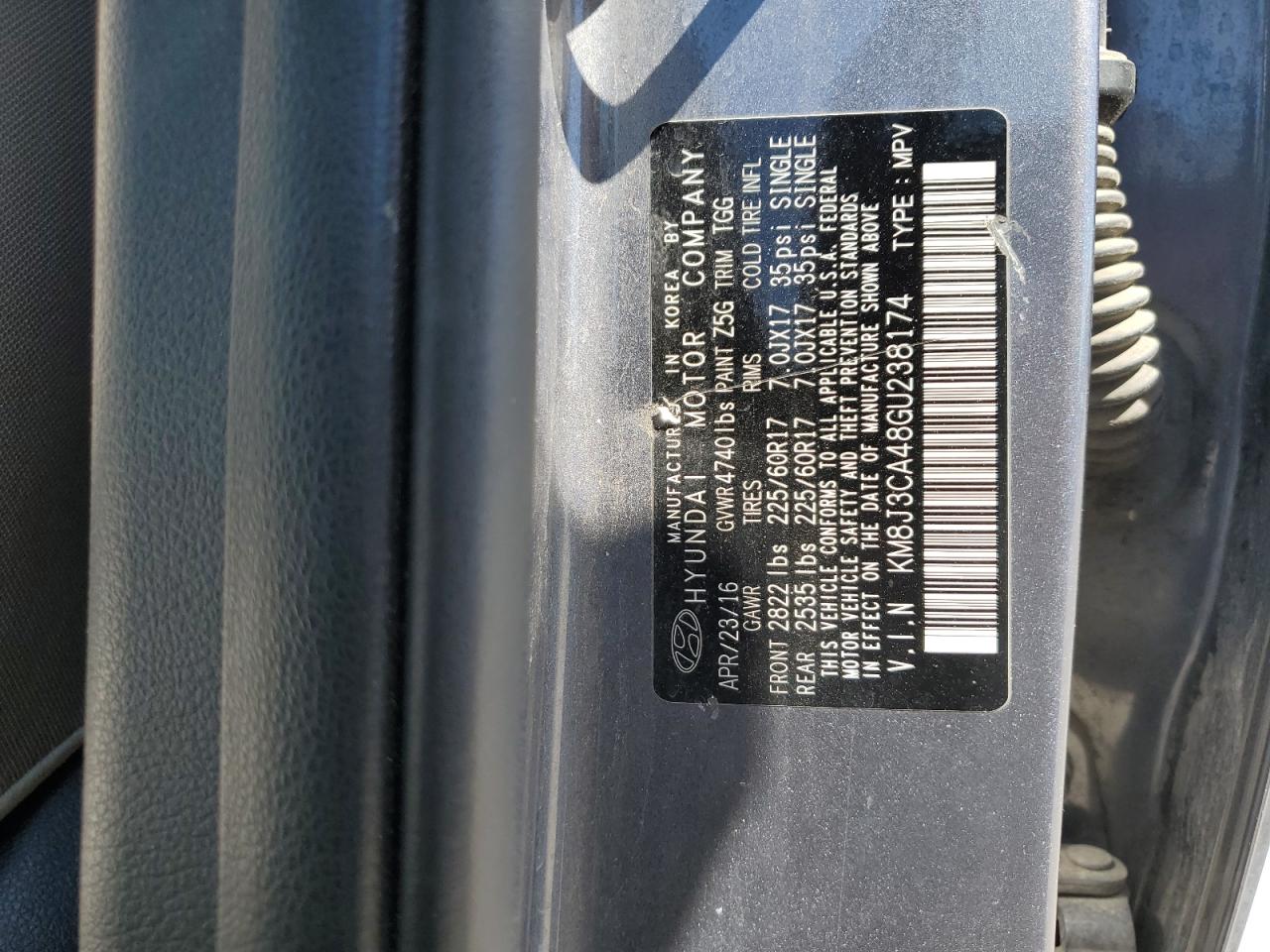 KM8J3CA48GU238174 2016 Hyundai Tucson Limited