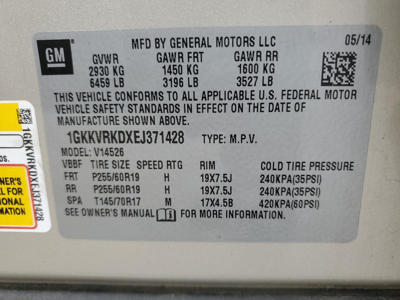 1GKKVRKDXEJ371428 2014 GMC Acadia Slt-1