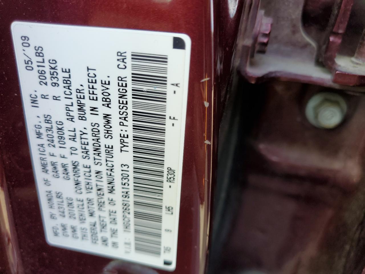 1HGCP26819A153013 2009 Honda Accord Exl