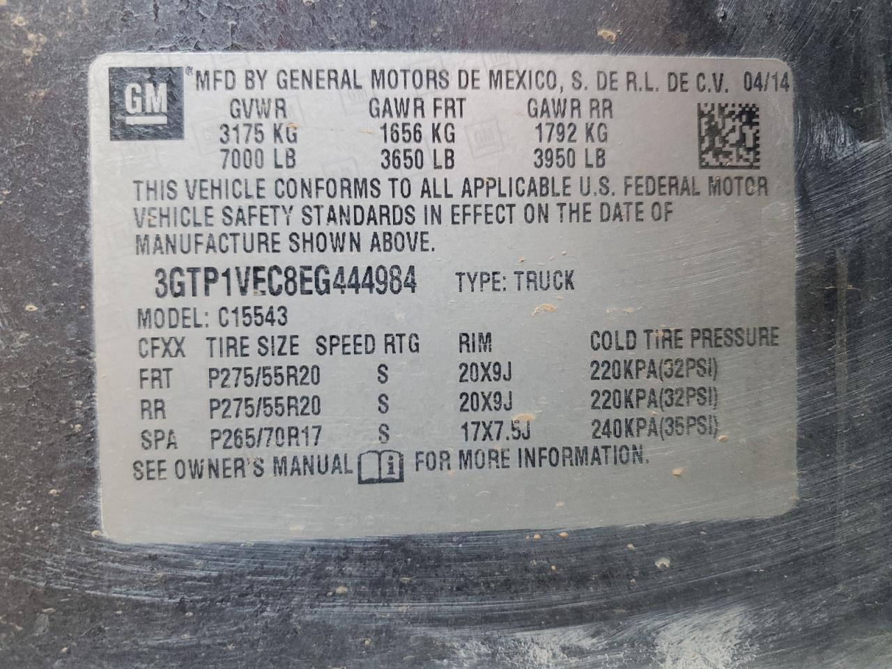 3GTP1VEC8EG444984 2014 GMC Sierra C1500 Slt