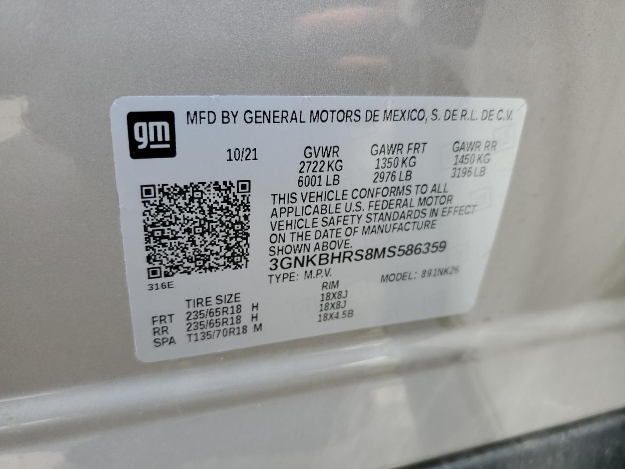 3GNKBHRS8MS586359 2021 Chevrolet Blazer 2Lt