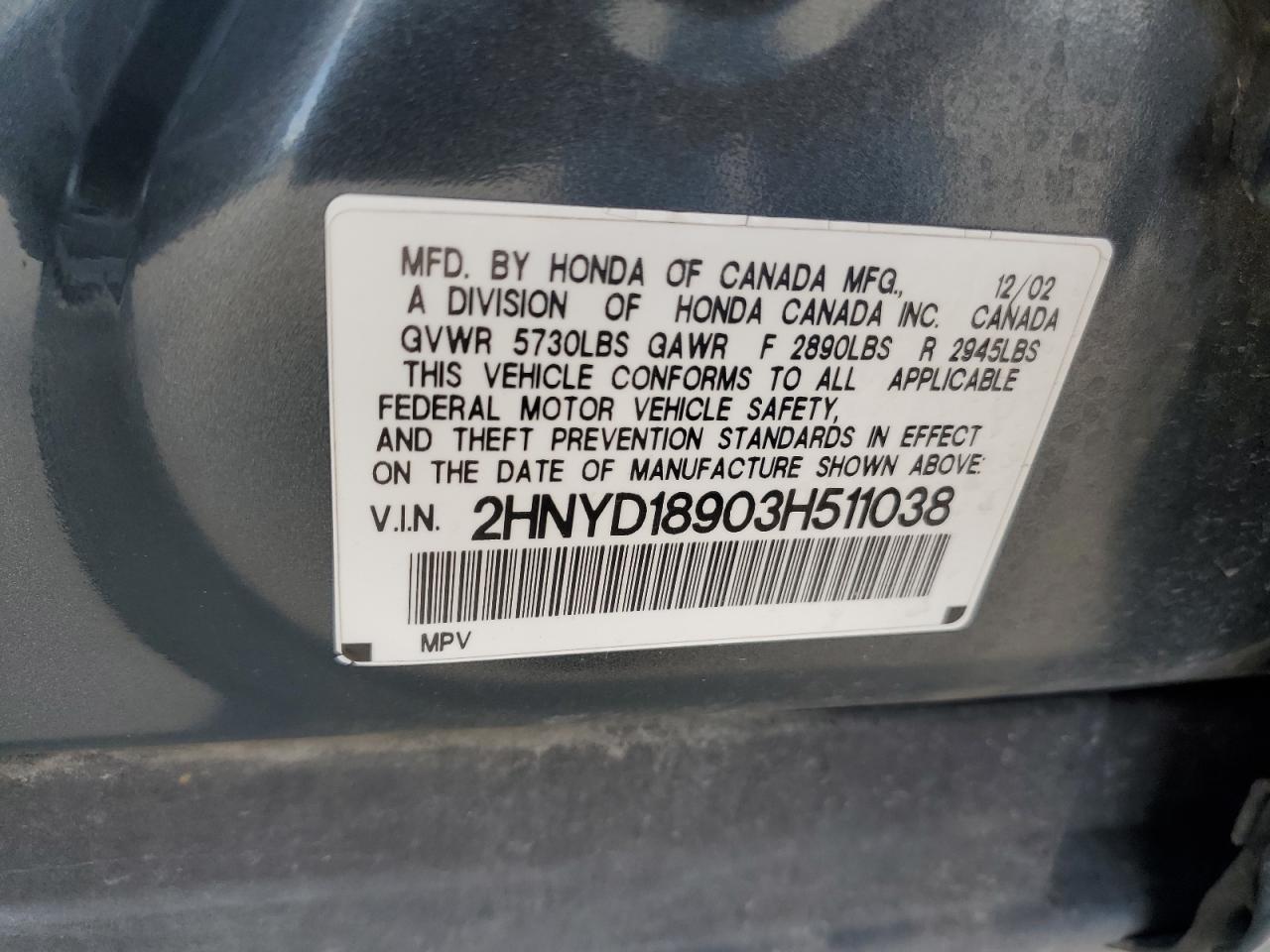 2HNYD18903H511038 2003 Acura Mdx Touring