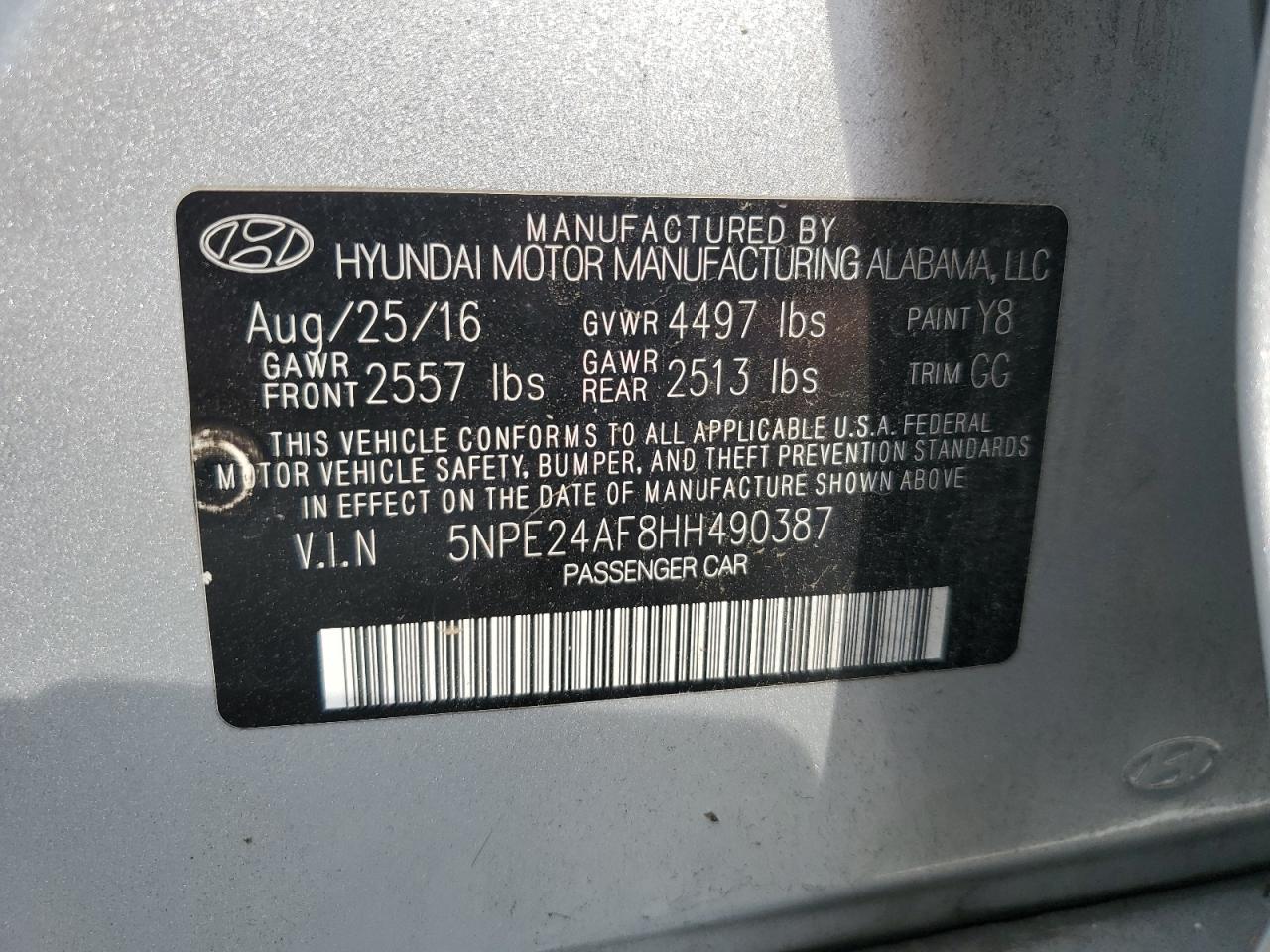 5NPE24AF8HH490387 2017 Hyundai Sonata Se