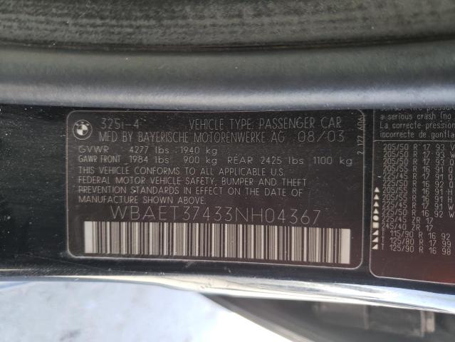 2003 BMW 325 I VIN: WBAET37433NH04367 Lot: 56126474