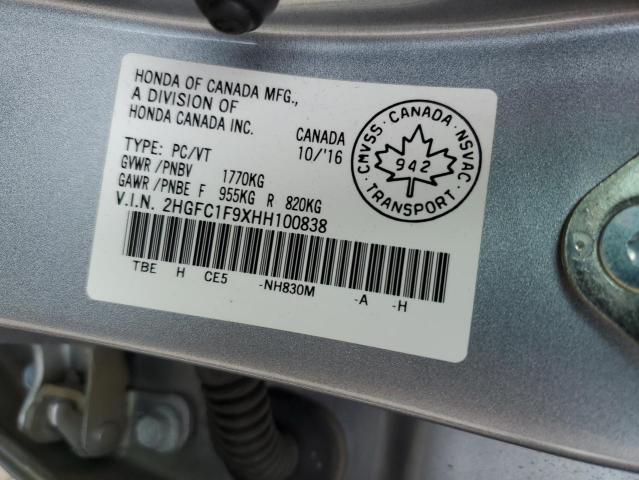 2HGFC1F9XHH100838 2017 HONDA CIVIC