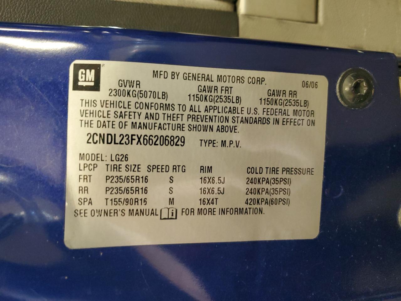 2CNDL23FX66206829 2006 Chevrolet Equinox Ls