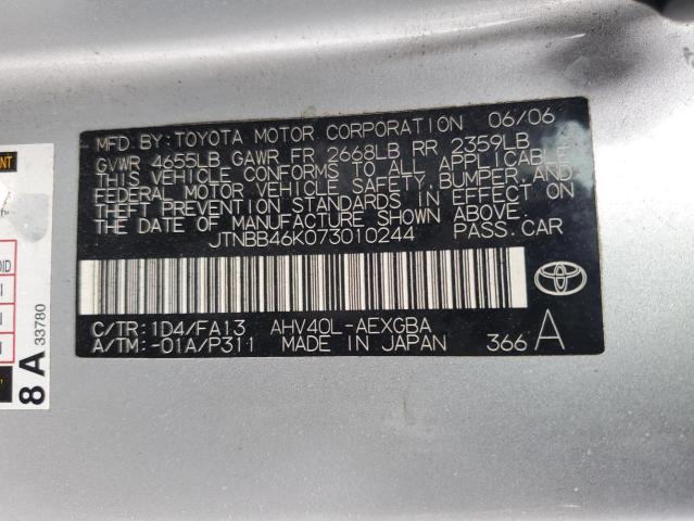 2007 Toyota Camry Hybrid VIN: JTNBB46K073010244 Lot: 55306604