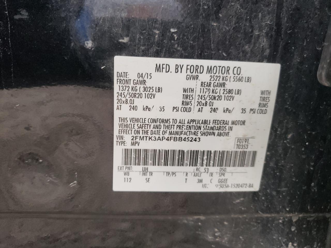 2FMTK3AP4FBB45243 2015 Ford Edge Sport