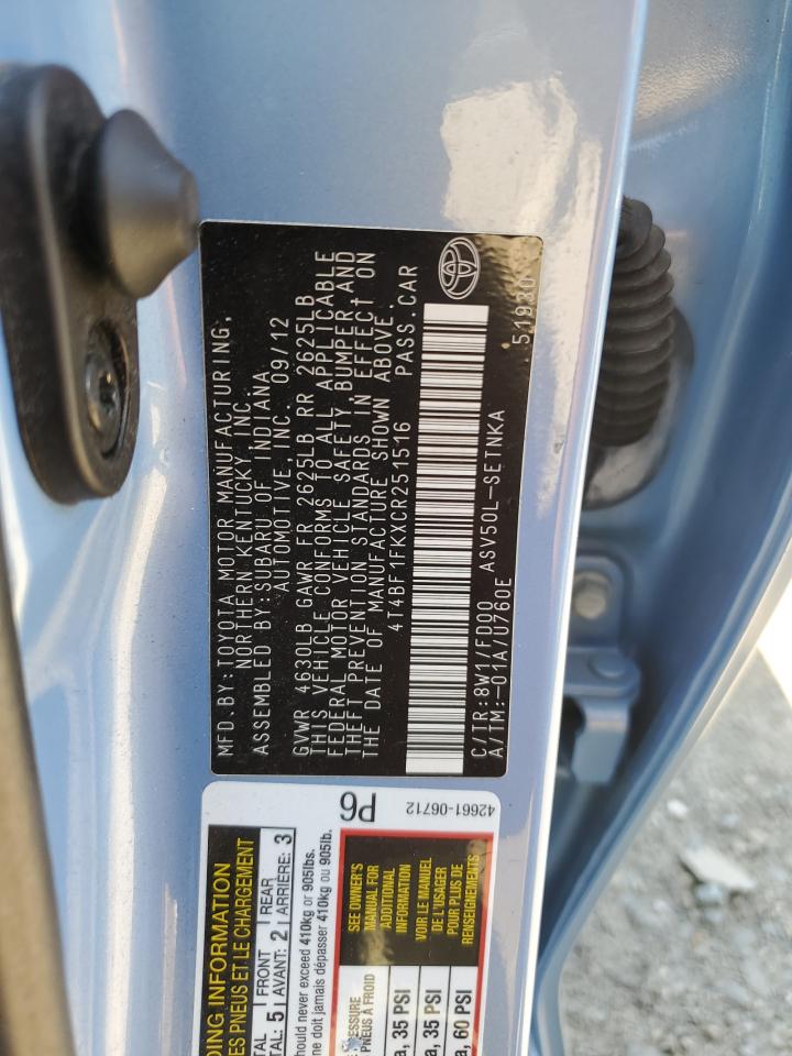 4T4BF1FKXCR251516 2012 Toyota Camry Base