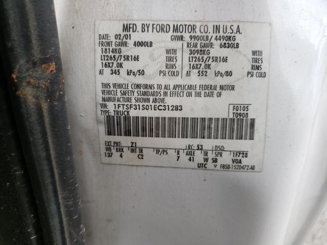 2001 Ford F350 Srw Super Duty VIN: 1FTSF31S01EC31283 Lot: 53781194