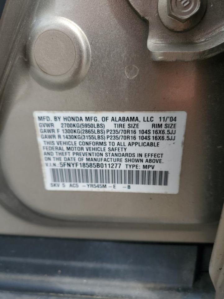 5FNYF18585B011277 2005 Honda Pilot Exl