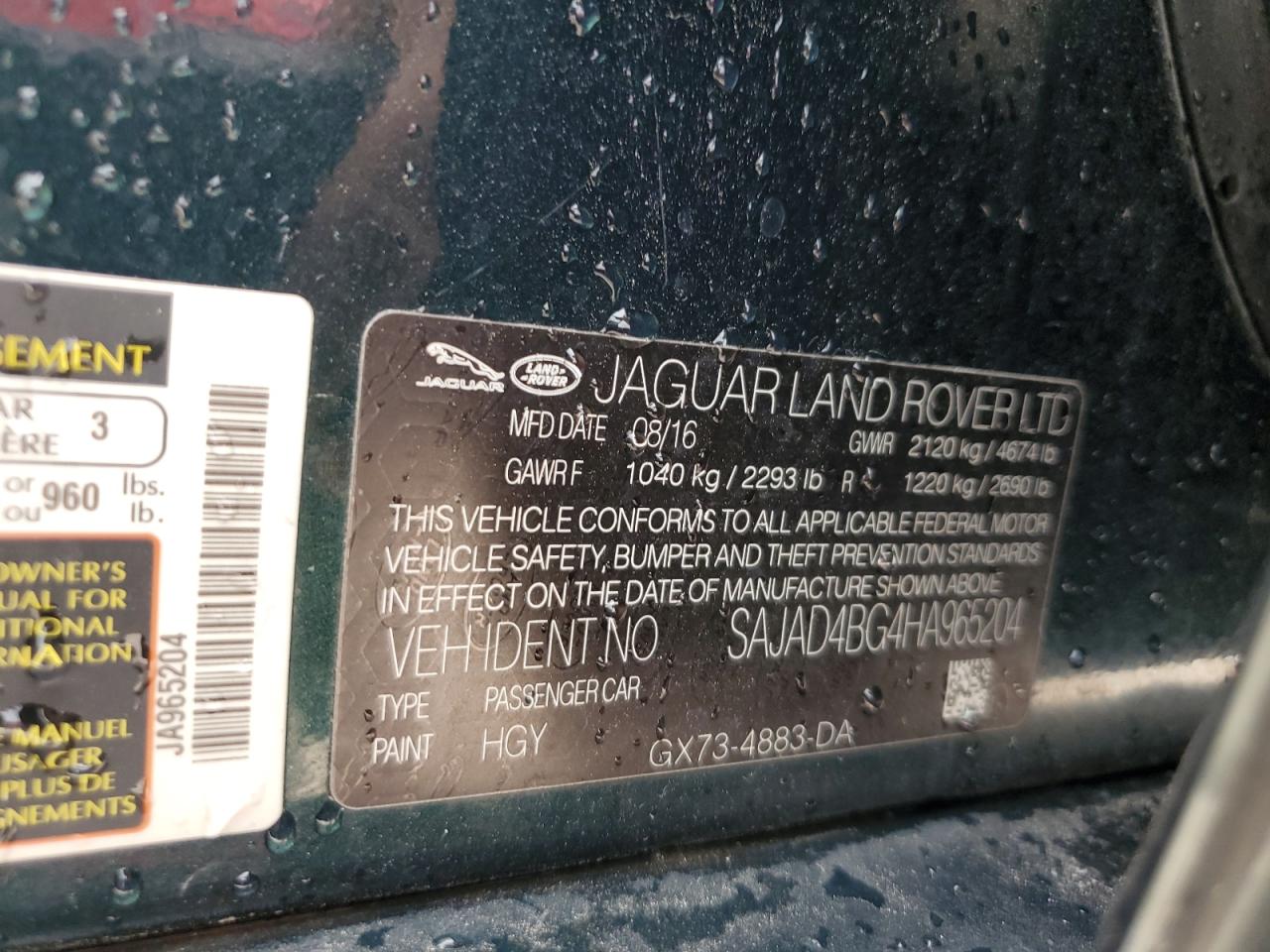 SAJAD4BG4HA965204 2017 Jaguar Xe Premium