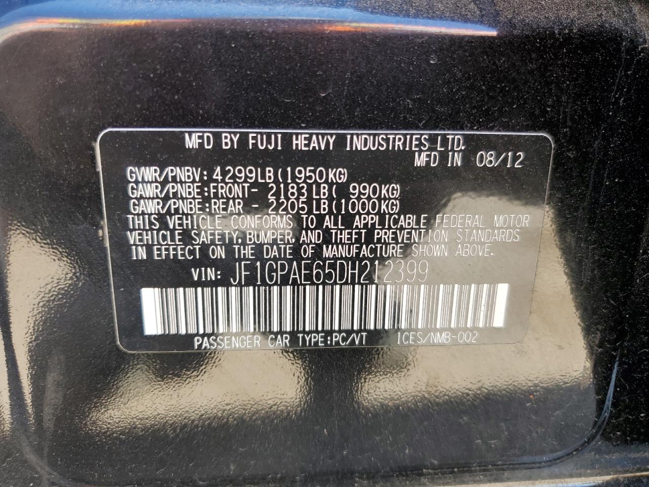 JF1GPAE65DH212399 2013 Subaru Impreza Premium