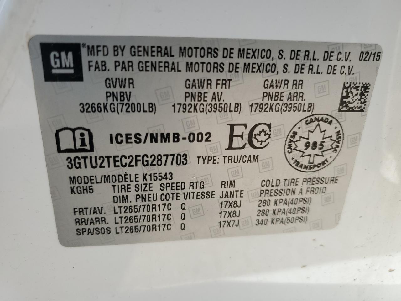 3GTU2TEC2FG287703 2015 GMC Sierra K1500