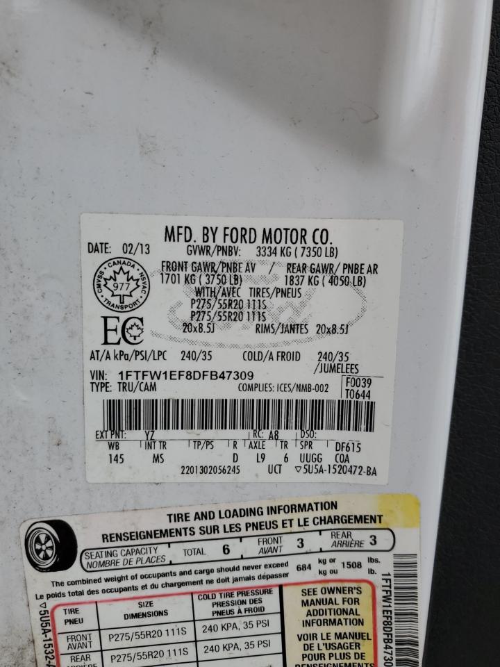 1FTFW1EF8DFB47309 2013 Ford F150 Supercrew