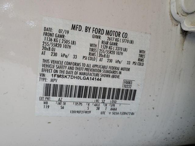 2020 Ford Explorer Xlt VIN: 1FMSK7DH0LGA14144 Lot: 54416894