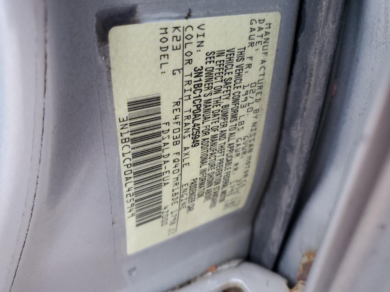 3N1BC1CP0AL425949 2010 Nissan Versa S