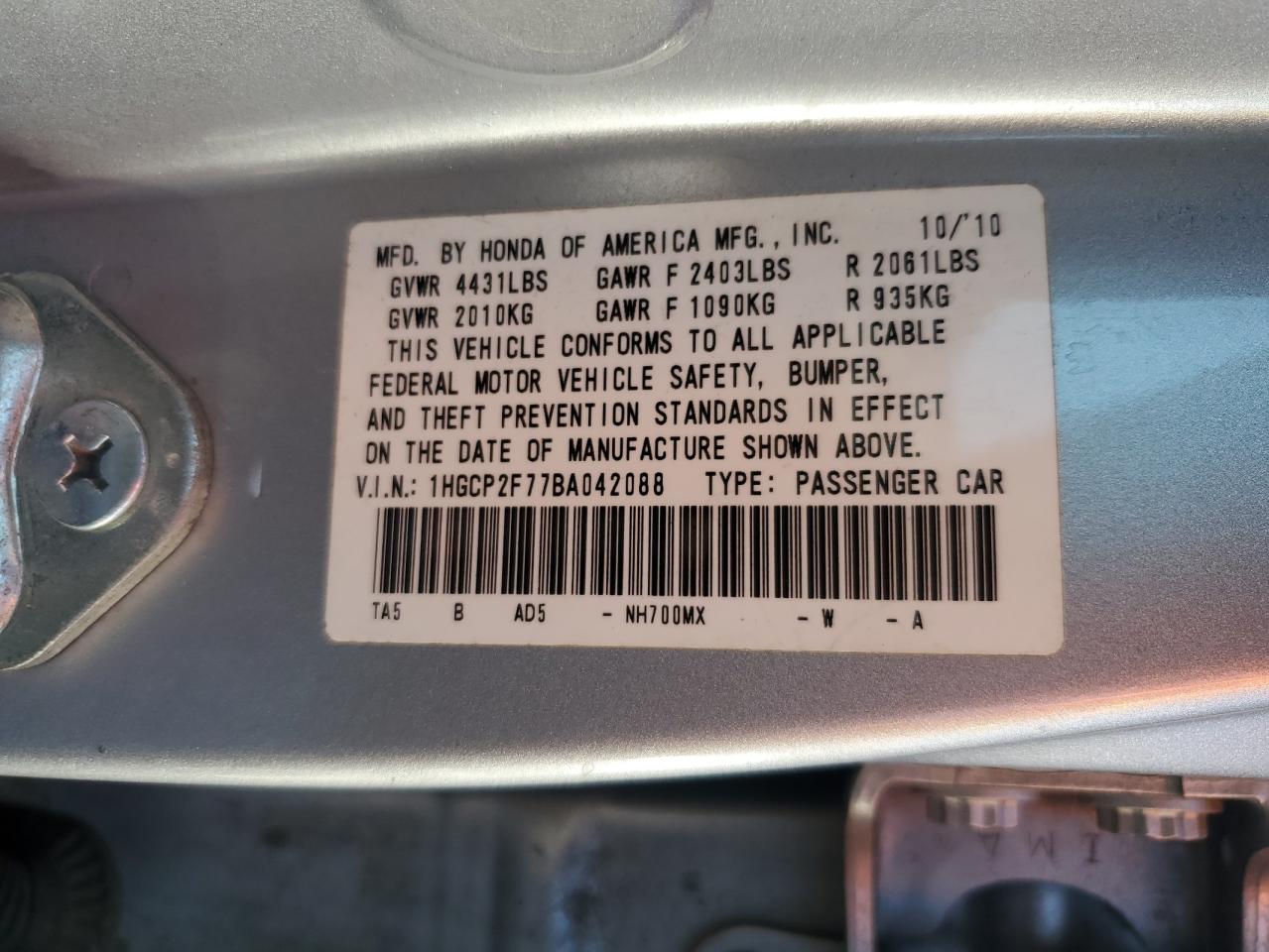 1HGCP2F77BA042088 2011 Honda Accord Ex