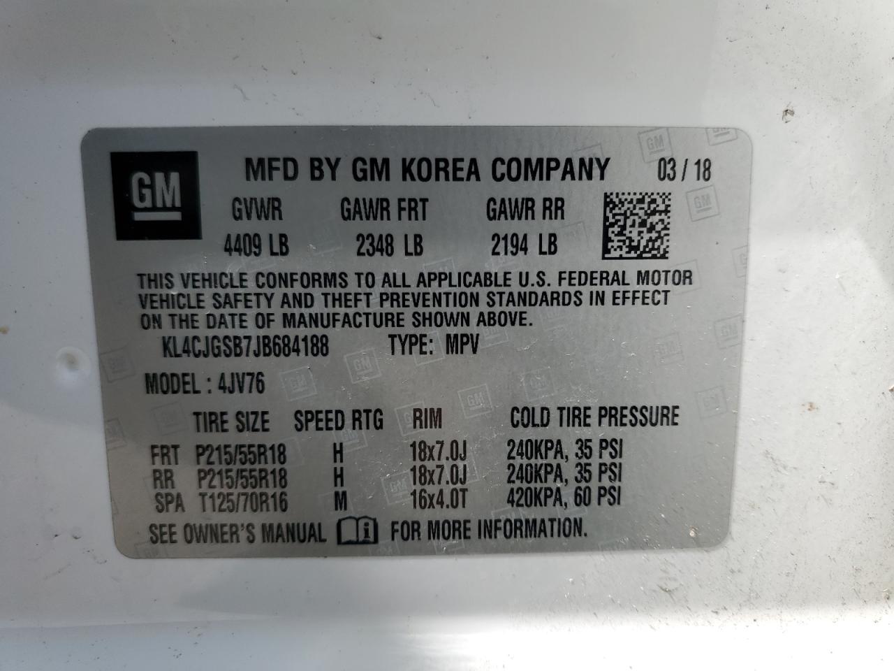 KL4CJGSB7JB684188 2018 Buick Encore Essence