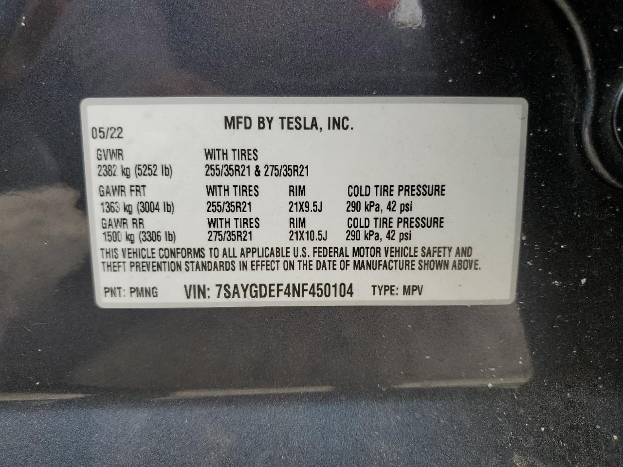 7SAYGDEF4NF450104 2022 Tesla Model Y