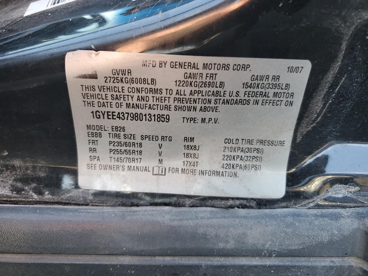 1GYEE437980131859 2008 Cadillac Srx